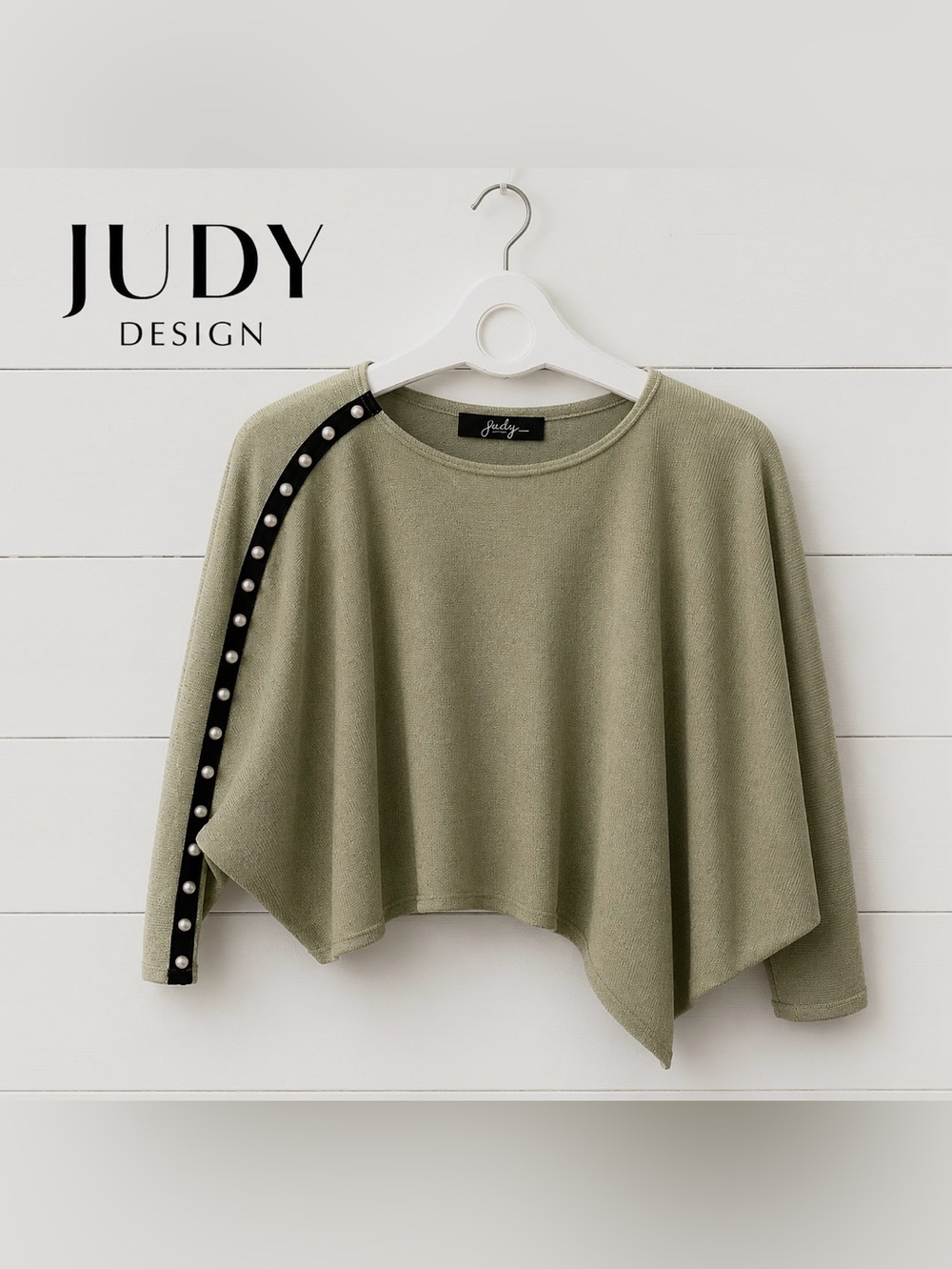 Judy by Judy Design sage green pearl-trimmed crop top - one size (S–XL)